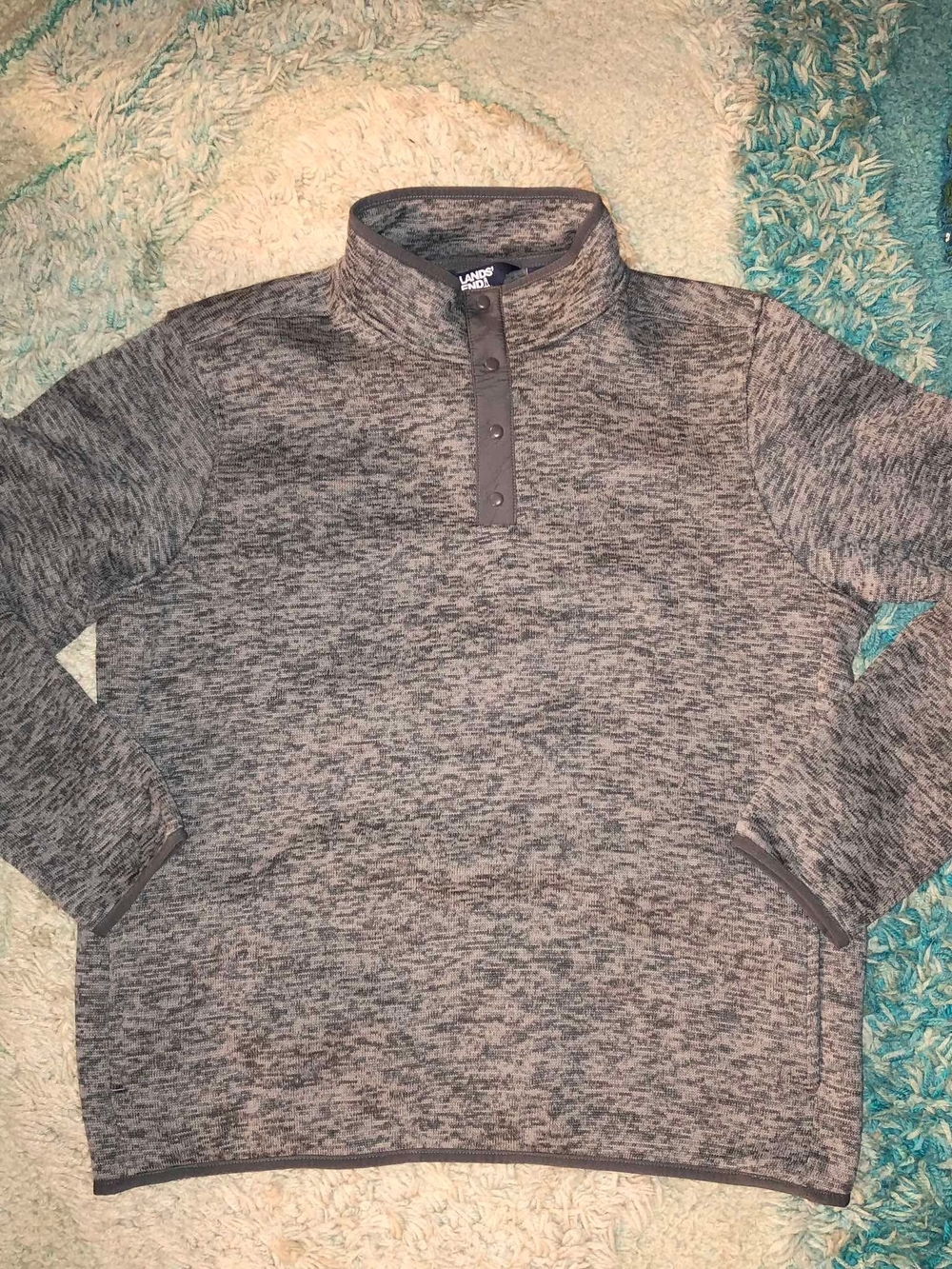 Lands' End men's heathered gray sweater fleece quarter-zip pullover